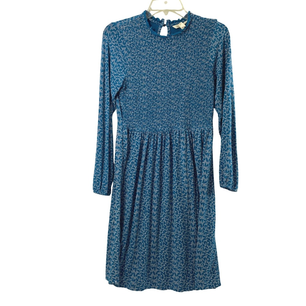 Matilda Jane Dress Womens Small Prairie Cottage Blue Floral Smocked Long Sleeve